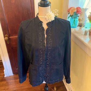 Baccini Black Glitter Ruffle Trim Jacket Ln! Sz L